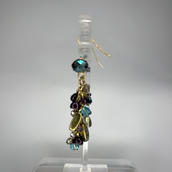 Purple and Gold Dangle Earrings with Cascading Beads - Picture 3 of 4